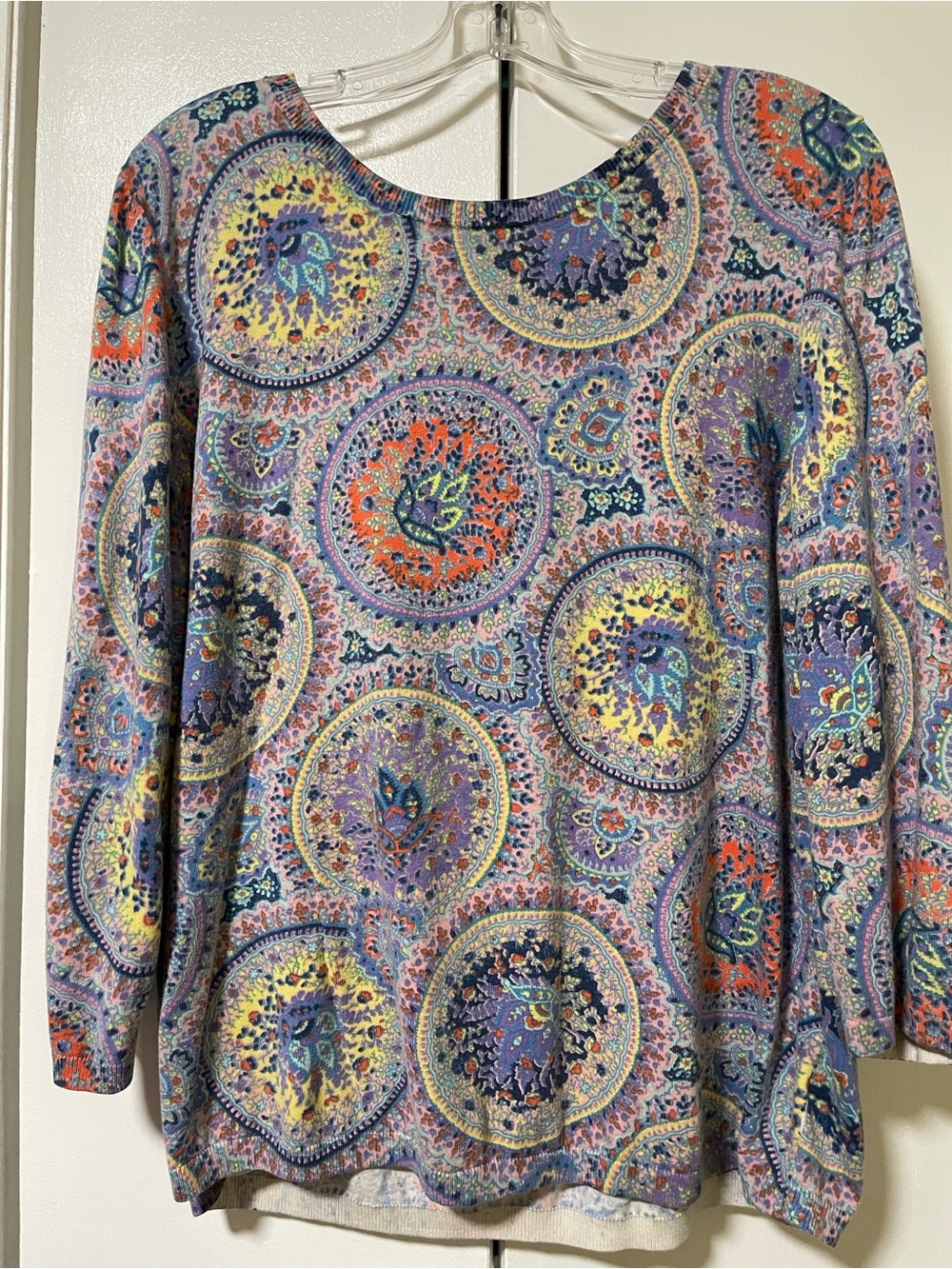 Talbots Multicolor Paisley Medallion Long Sleeve Henley Top w/ Buttons Down Back